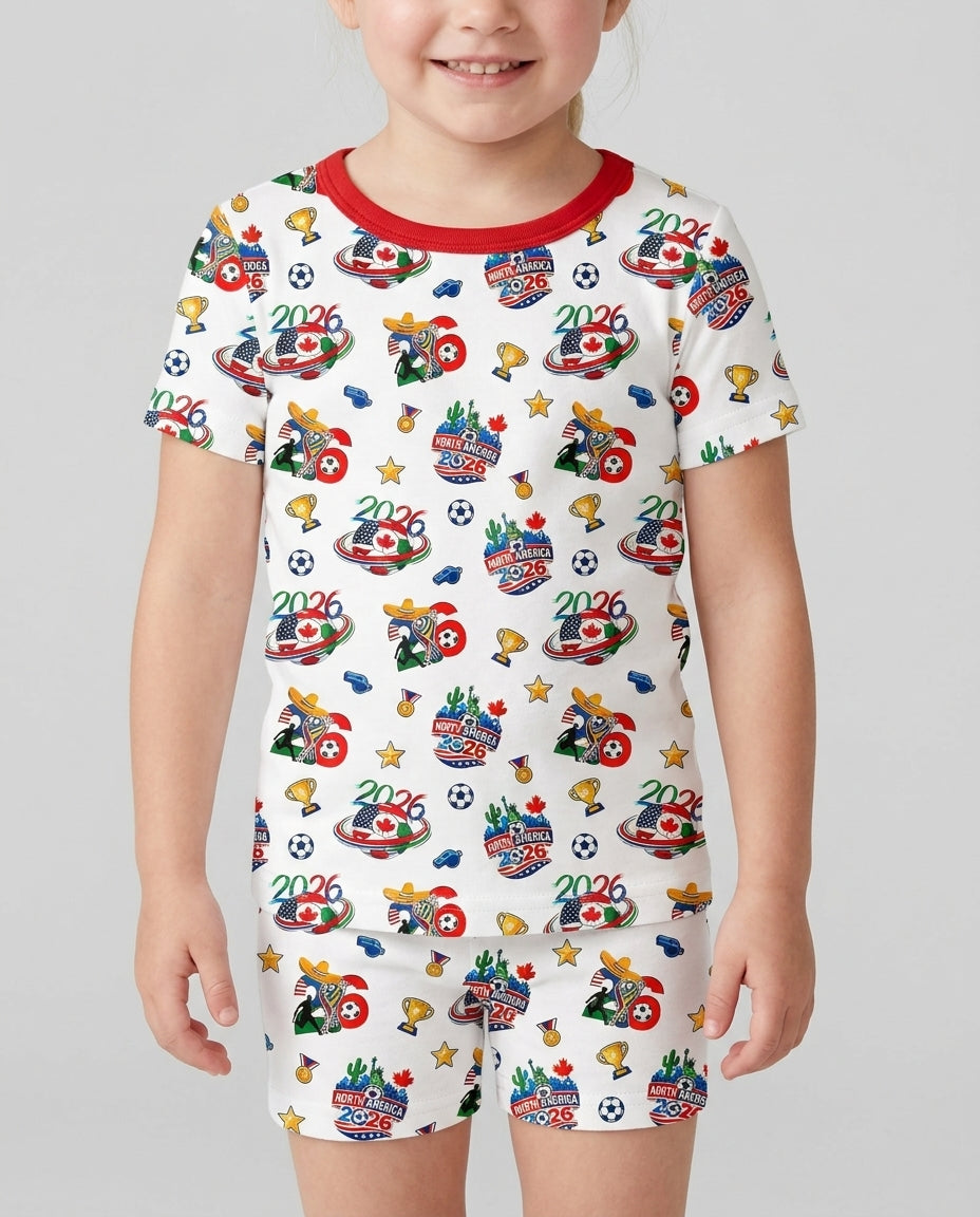 World Soccer North America 2026 Family Matching Bamboo Two Piece Short Sleeve Shorts Pajama Set