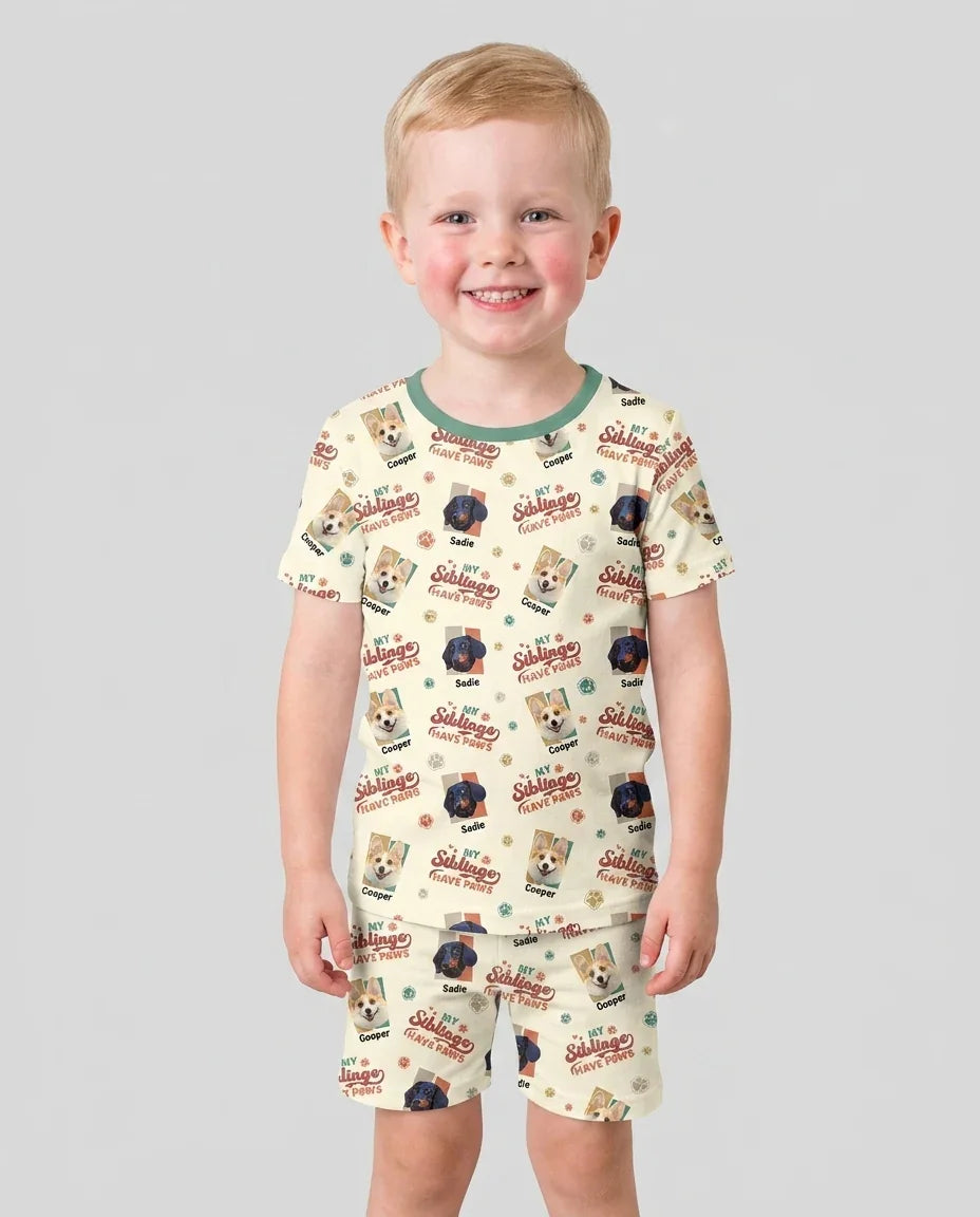 Custom Dog Photos "My Siblings Have Paws" Bamboo Two Piece Short Sleeve Shorts Pajama Set