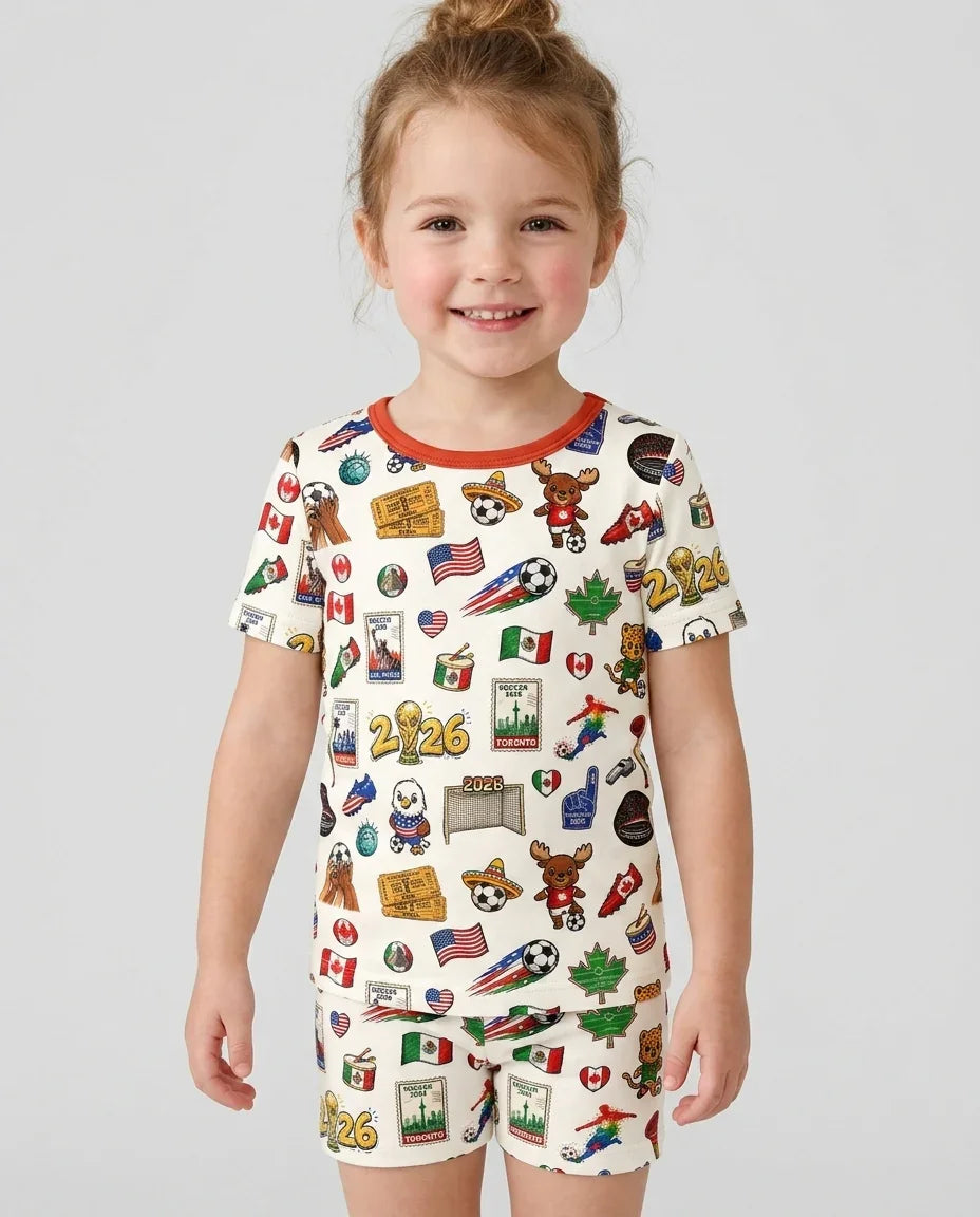 Soccer Cup 2026 Family Matching Bamboo Two Piece Short Sleeve Shorts Pajama Set