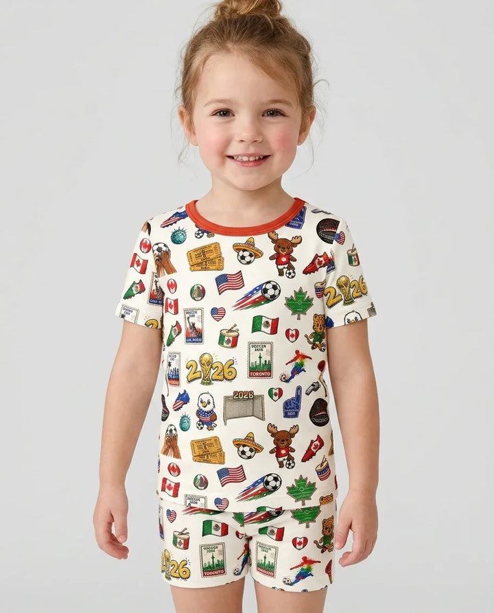 Soccer Cup 2026 Family Matching Bamboo Two Piece Short Sleeve Shorts Pajama Set
