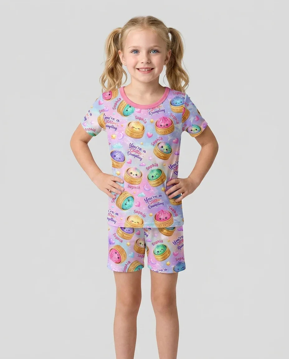 Custom Name You're A Glitter Dumpling Bamboo Two Piece Short Sleeve Shorts Pajama Set