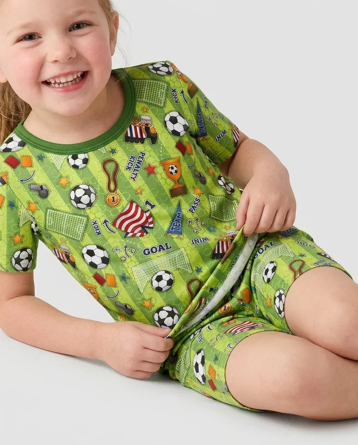 I Love Sports Soccer Bamboo Two Piece Short Sleeve Shorts Pajama Set
