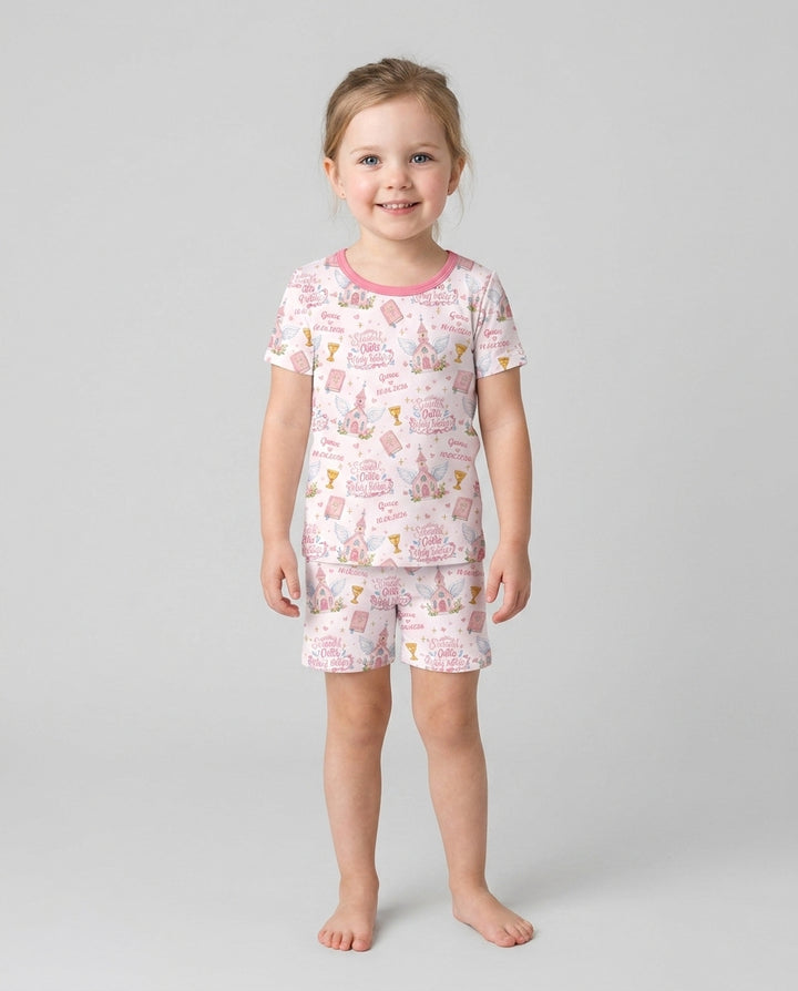Custom Name Baptism Christening Straight Outta Holy Water Bamboo Two Piece Short Sleeve Shorts Pajama Set