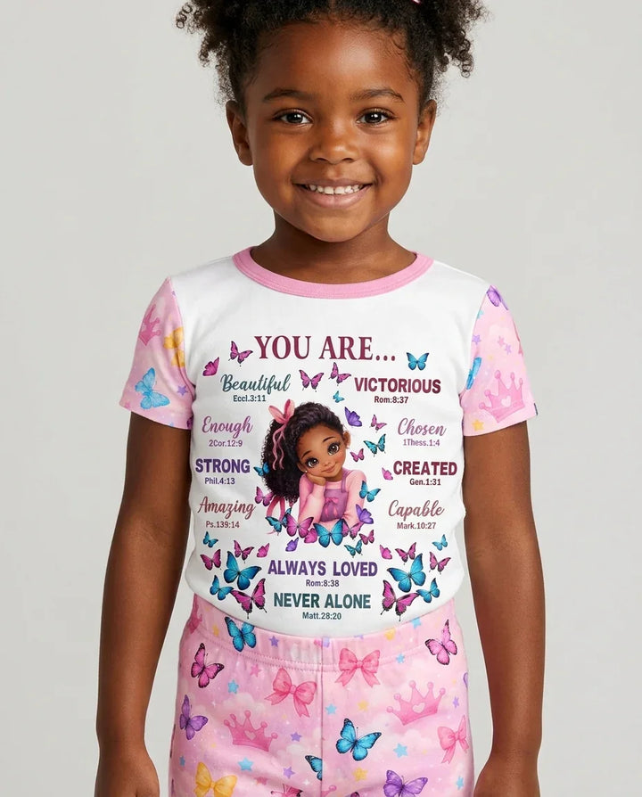Black Girl Religious You Are Beautiful Bamboo Two Piece Short Sleeve Shorts Pajama Set