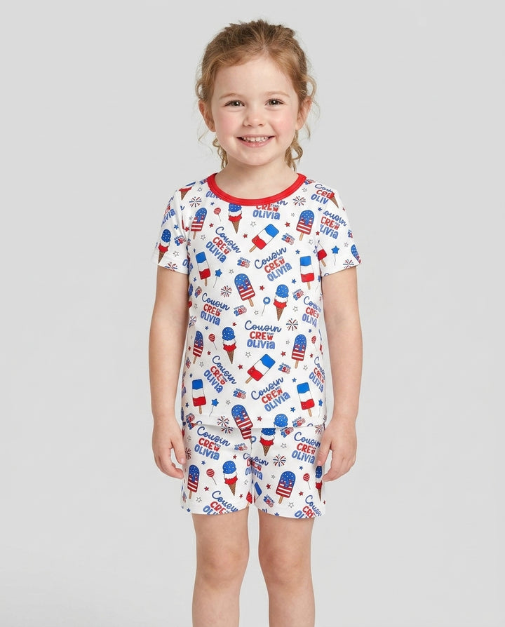 Custom Name 4th of July Cousin Crew Bamboo Two Piece Short Sleeve Shorts Pajama Set