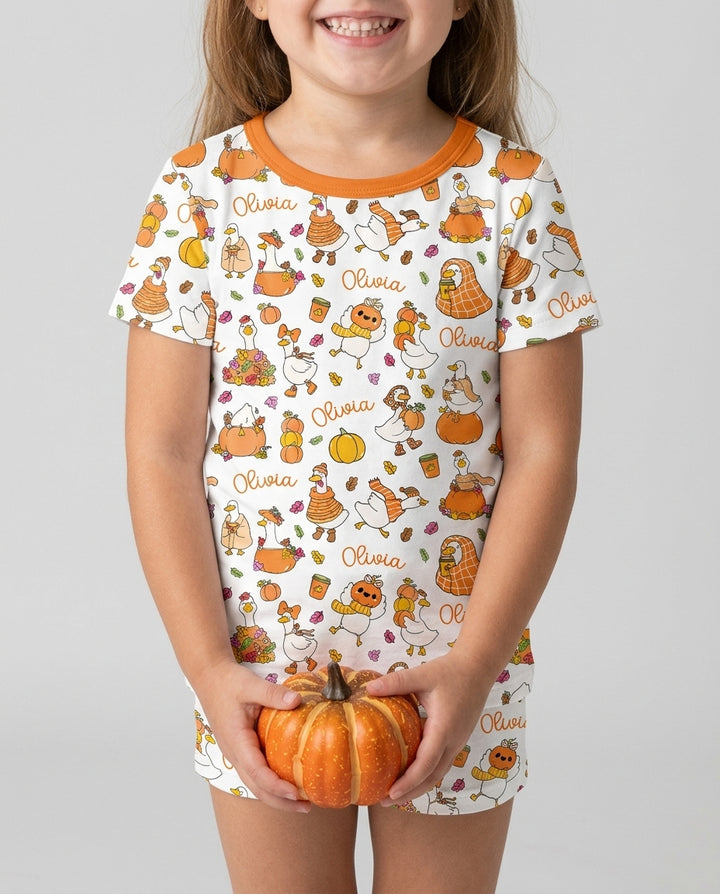 Fall Silly Goose Bamboo Two Piece Short Sleeve Shorts Pajama Set