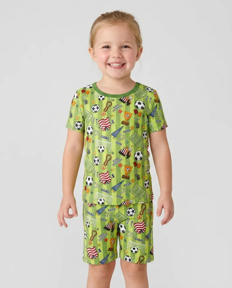 I Love Sports Soccer Bamboo Two Piece Short Sleeve Shorts Pajama Set