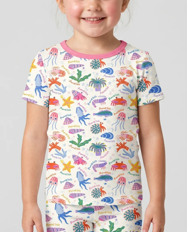 Tide Pool Pals Custom Name Bamboo Two Piece Short Sleeve Shorts Pajama Set
