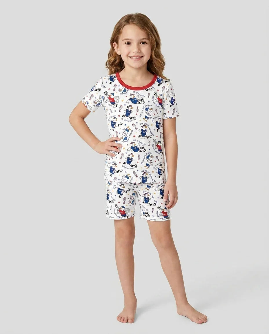 USA Soccer Goose Family Matching Bamboo Two Piece Short Sleeve Shorts Pajama Set