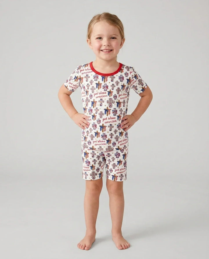 God Bless America Family Matching Bamboo Two Piece Short Sleeve Shorts Pajama Set