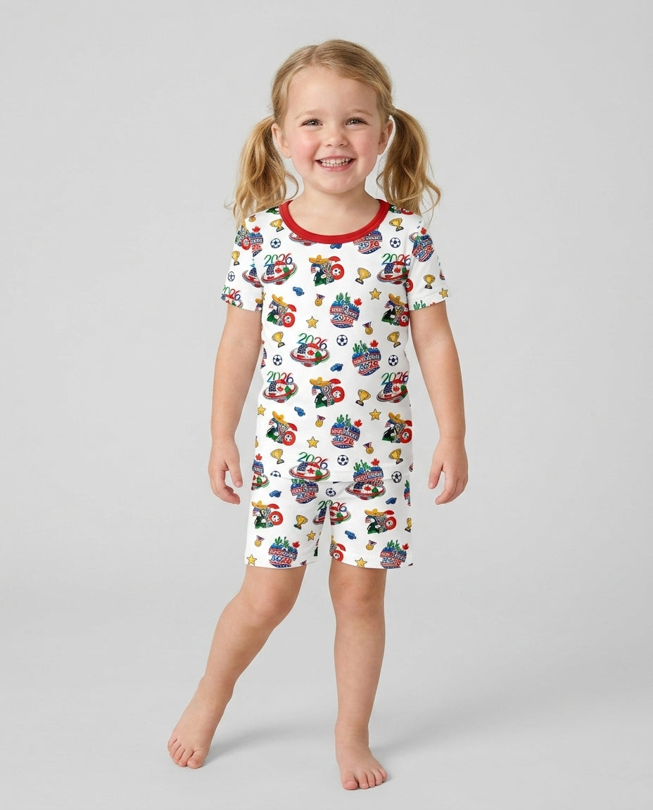 World Soccer North America 2026 Family Matching Bamboo Two Piece Short Sleeve Shorts Pajama Set