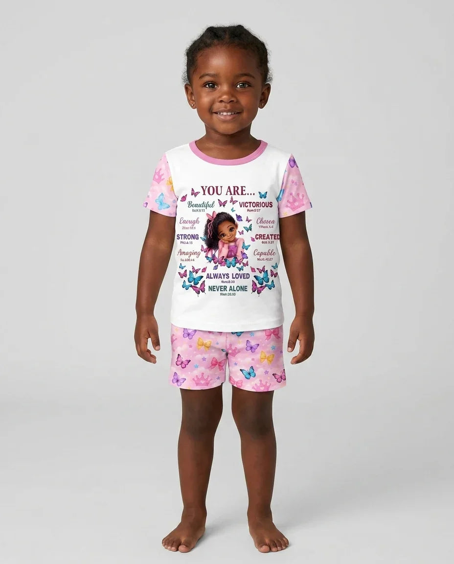 Black Girl Religious You Are Beautiful Bamboo Two Piece Short Sleeve Shorts Pajama Set