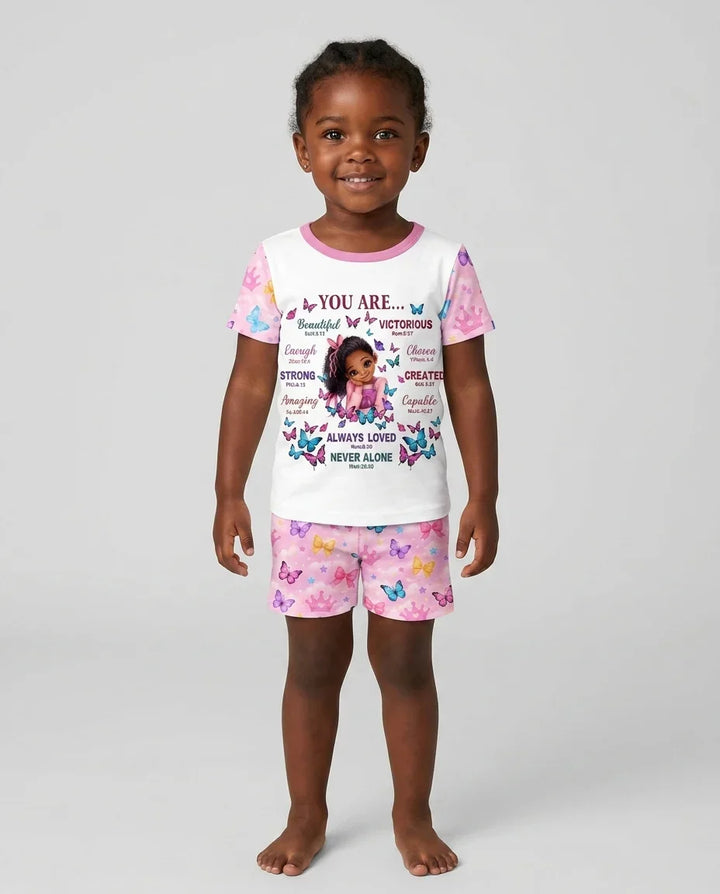 Black Girl Religious You Are Beautiful Bamboo Two Piece Short Sleeve Shorts Pajama Set