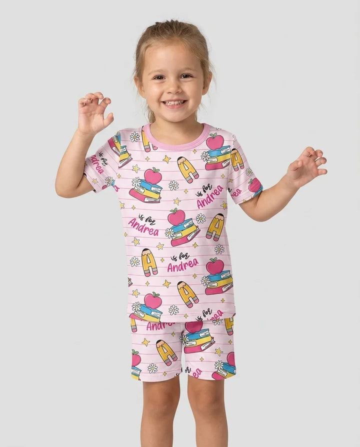 First Day of School Bamboo Two Piece Short Sleeve Shorts Pajama Set