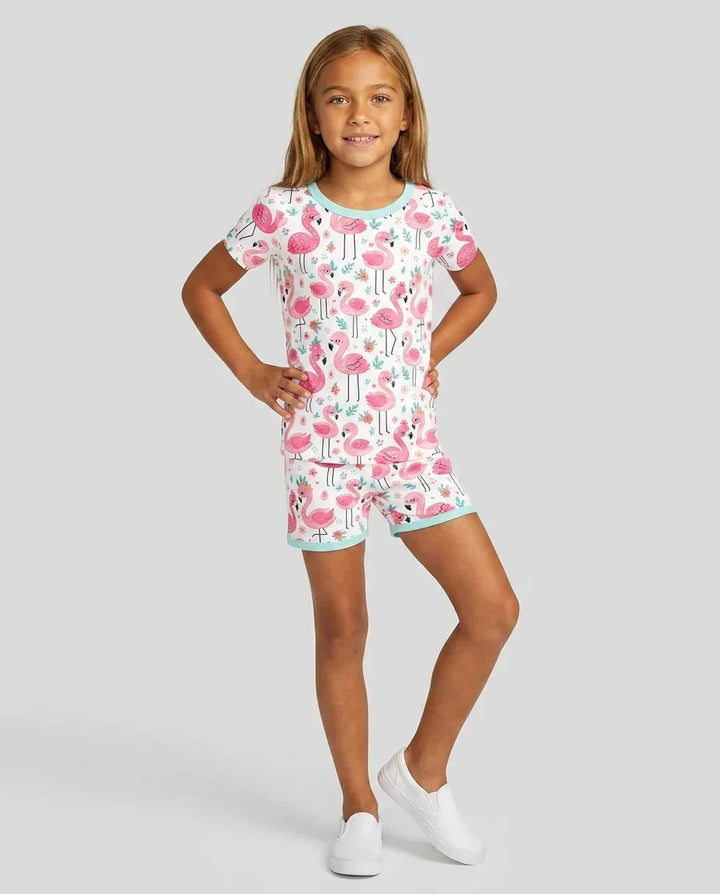Hello Flamingo Bamboo Two Piece Short Sleeve Shorts Pajama Set