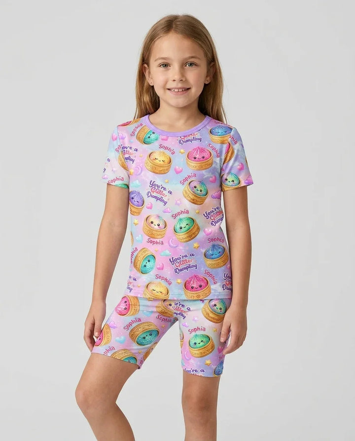 Custom Name You're A Glitter Dumpling Bamboo Two Piece Short Sleeve Shorts Pajama Set