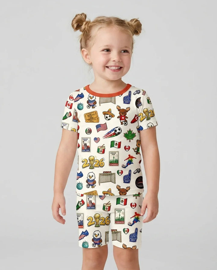 Soccer Cup 2026 Family Matching Bamboo Two Piece Short Sleeve Shorts Pajama Set