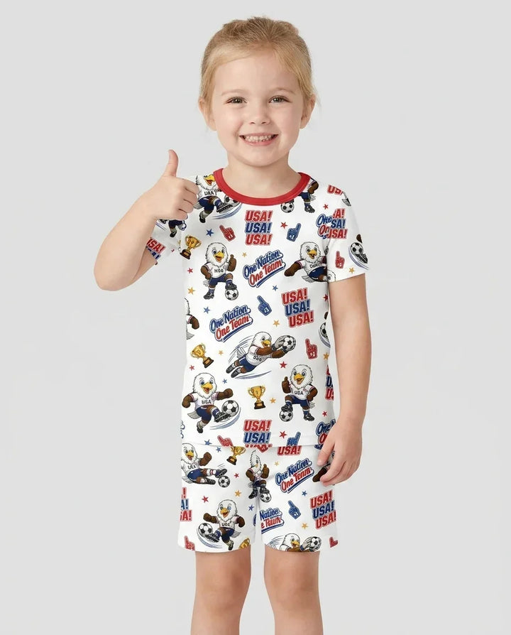 Soccer One Nation One Team Bamboo Two Piece Short Sleeve Shorts Pajama Set