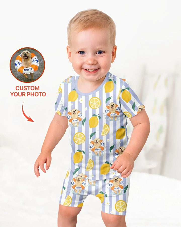 Custom Image Summer Lemon Bamboo Two Piece Short Sleeve Shorts Pajama Set