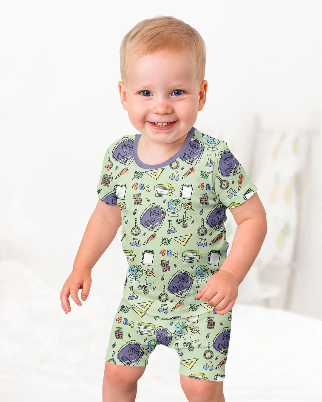 Doodle School Days Bamboo Two Piece Short Sleeve Shorts Pajama Set