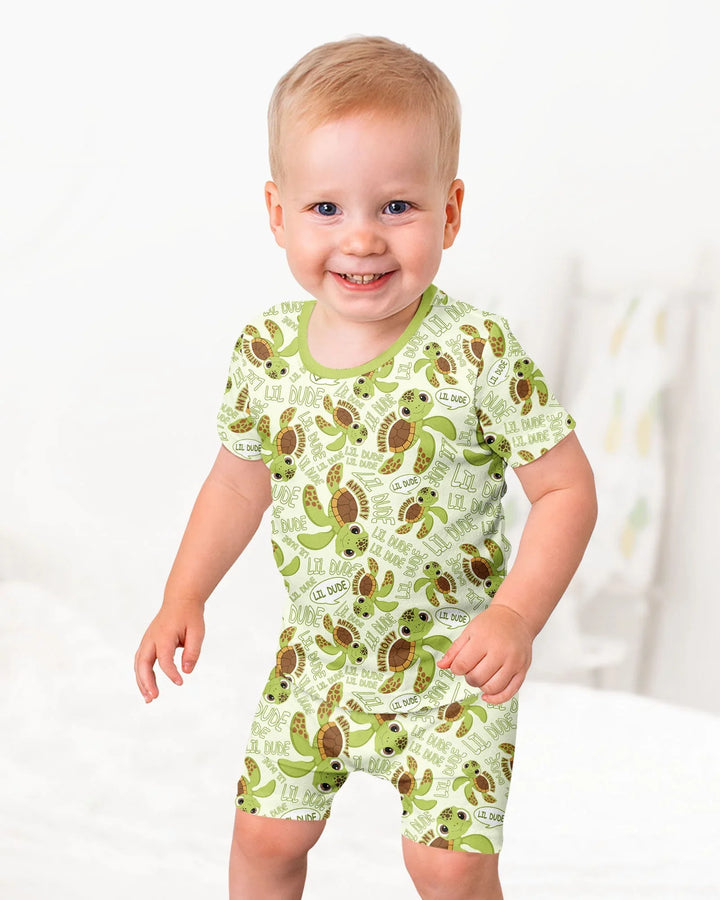 Custom Name Version Father and Son Turtle Bamboo Two Piece Short Sleeve Shorts Pajama Set