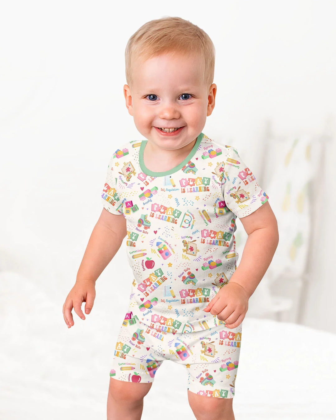 Play and Learn Bamboo Two Piece Short Sleeve Shorts Pajama Set