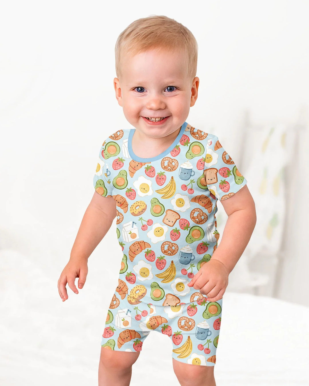 Breakfast Buddies Family Matching Bamboo Two Piece Short Sleeve Shorts Pajama Set
