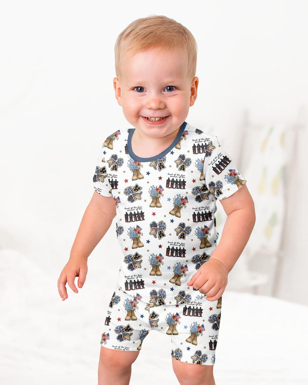 Honor the Brave Family Matching Bamboo Two Piece Short Sleeve Shorts Pajama Set