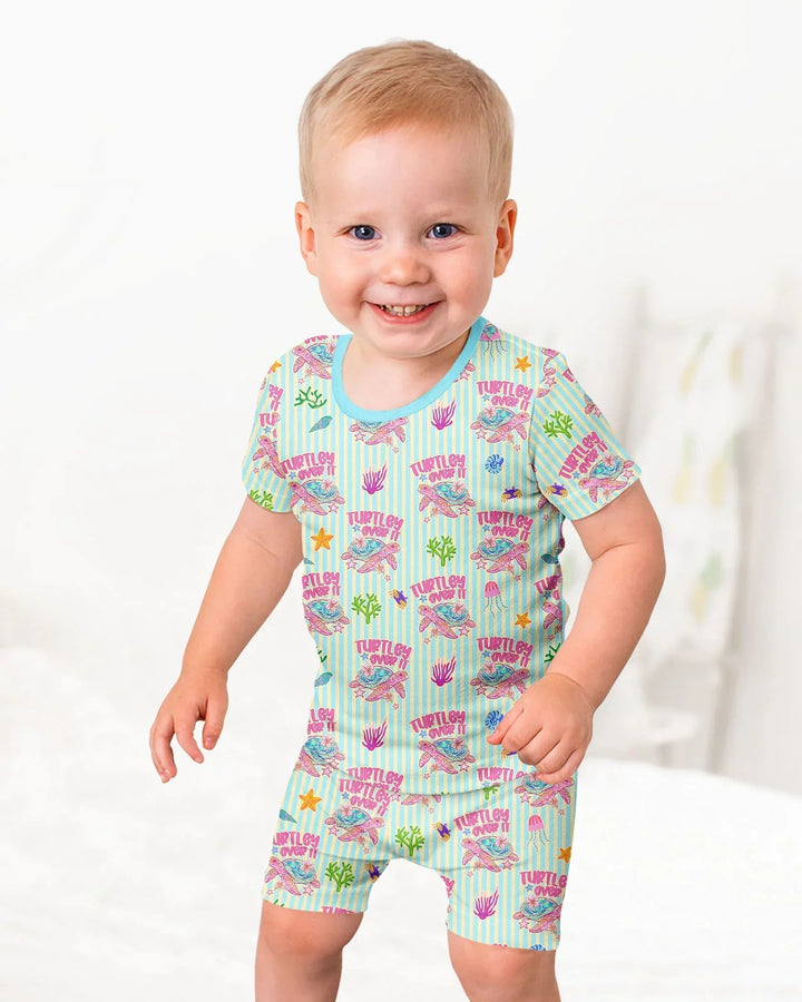 Turtley Over It Family Matching Bamboo Two Piece Short Sleeve Shorts Pajama Set