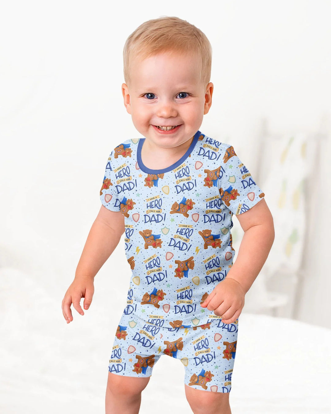 I Have A Hero Daddy & Me Matching Bamboo Two Piece Short Sleeve Shorts Pajama Set