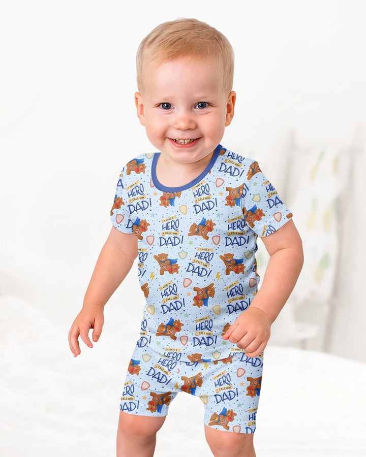 I Have A Hero Daddy & Me Matching Bamboo Two Piece Short Sleeve Shorts Pajama Set