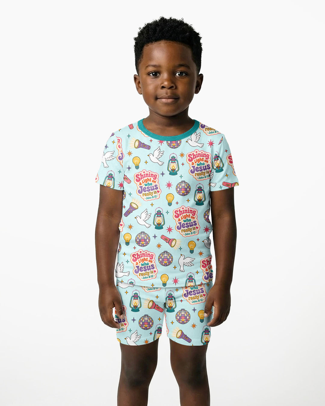 VBS Shining A Light On Who Jesus Really Is Bamboo Two Piece Short Sleeve Shorts Pajama Set