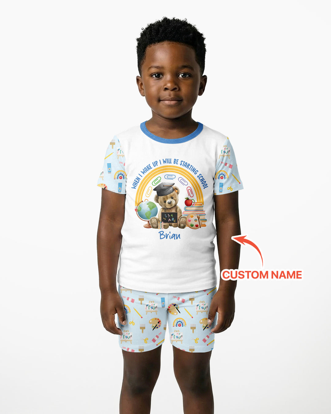 Custom Name When I Wake Up I Will Be Starting School Bamboo Two Piece Short Sleeve Shorts Pajama Set