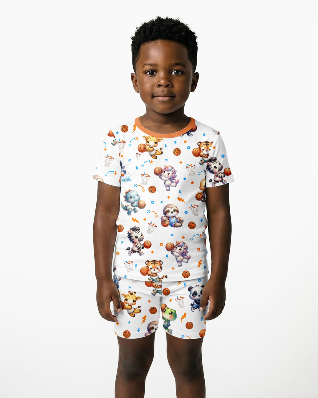 Cartoon Basketball Animals Bamboo Two Piece Short Sleeve Shorts Pajama Set