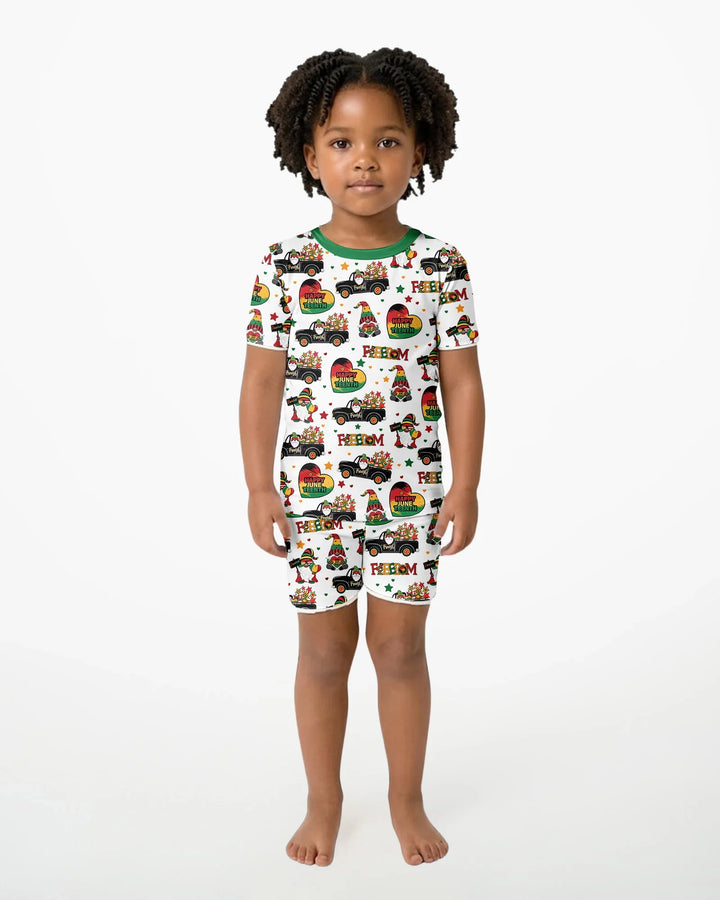 Gnome Happy Juneteenth Bamboo Two Piece Short Sleeve Shorts Pajama Set