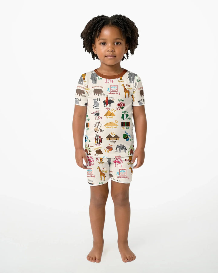 Explore Africa Geography Alphabet Bamboo Two Piece Short Sleeve Shorts Pajama Set
