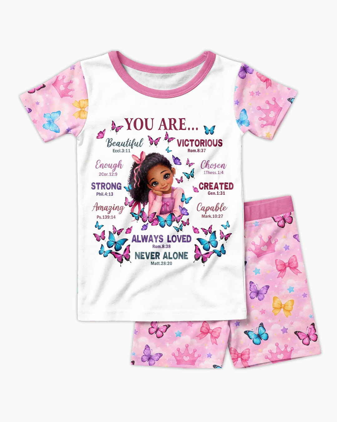 Black Girl Religious You Are Beautiful Bamboo Two Piece Short Sleeve Shorts Pajama Set