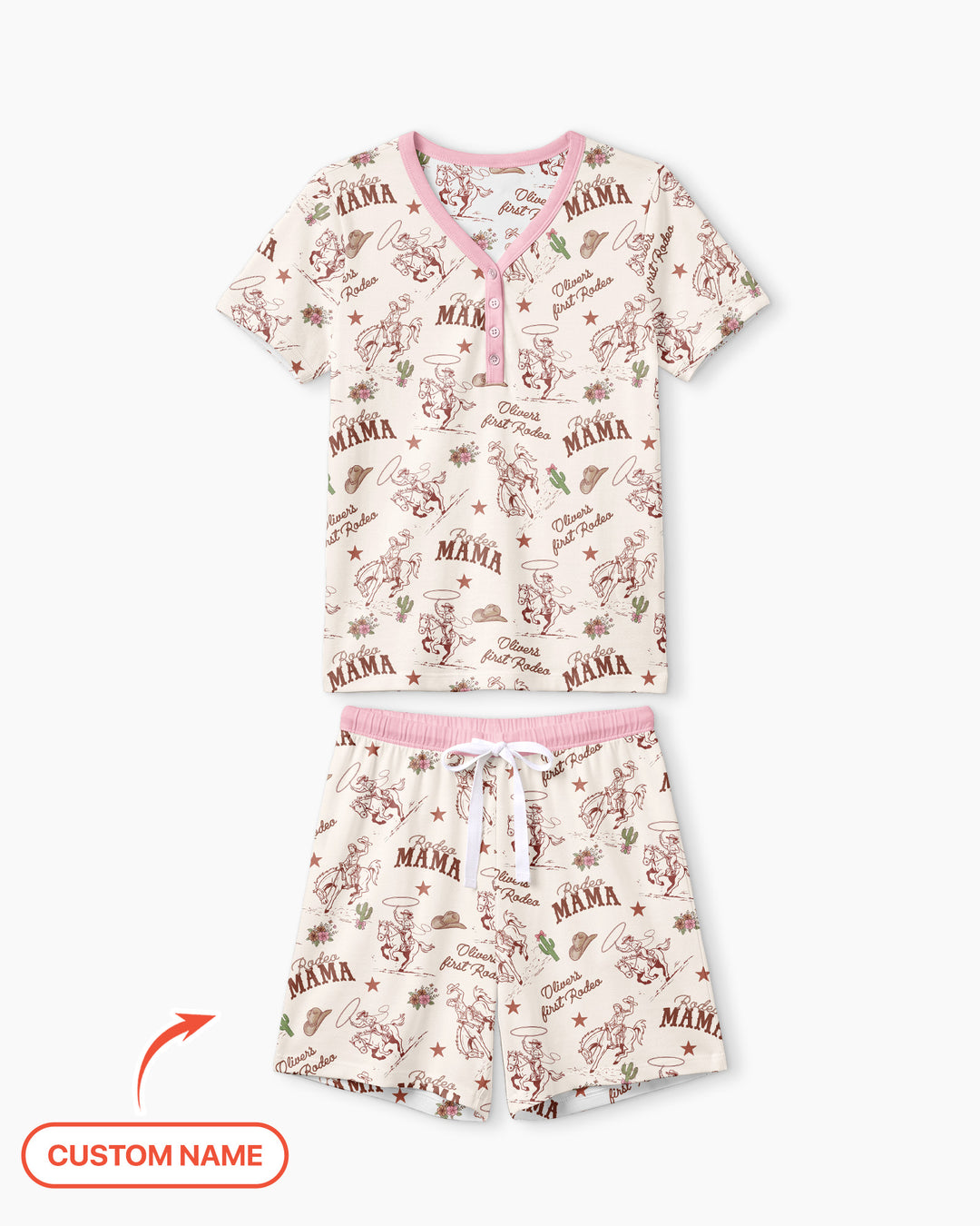 Custom Name First Rodeo Family Matching Bamboo Women Short Sleeve Short Pajama Set