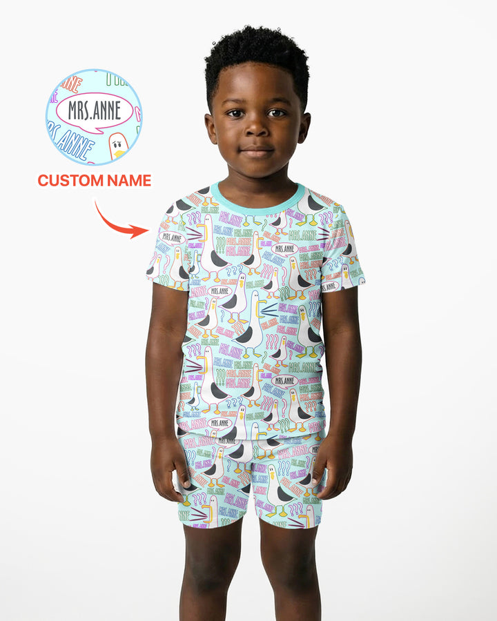 Teacher Teacher Teacher Funny Seagull Bamboo Two Piece Short Sleeve Shorts Pajama Set