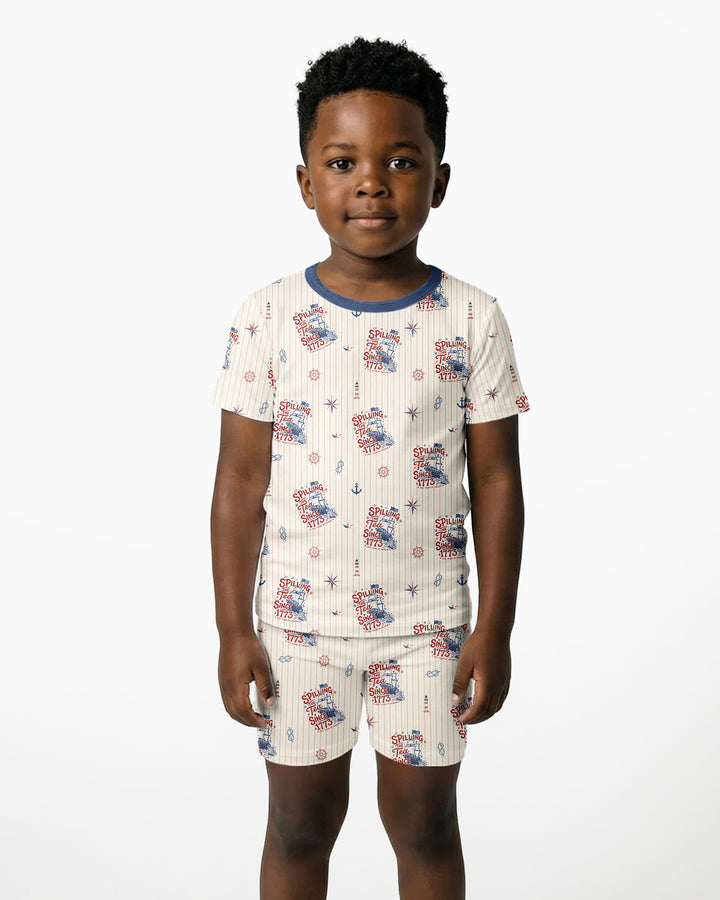 Spilling The Tea Since 1773 Family Matching Bamboo Two Piece Short Sleeve Shorts Pajama Set