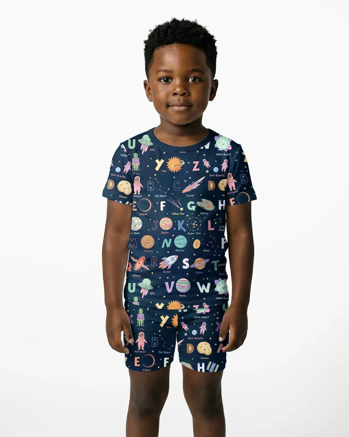 Space Alphabet Bamboo Two Piece Short Sleeve Shorts Pajama Set