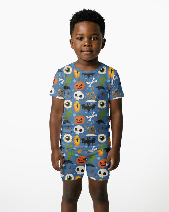 Little Monsters Bamboo Two Piece Short Sleeve Shorts Pyjamas Set For Halloween