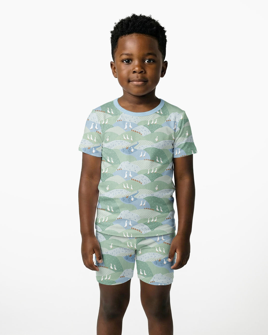 Wandering Geese Family Matching Bamboo Two Piece Short Sleeve Shorts Pajama Set