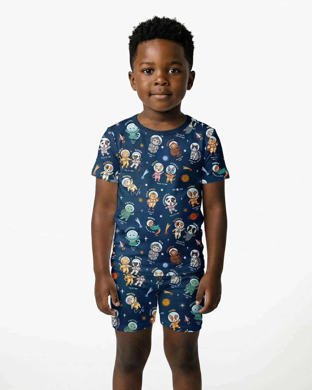 Animal Astronauts Bamboo Two Piece Short Sleeve Shorts Pajama Set