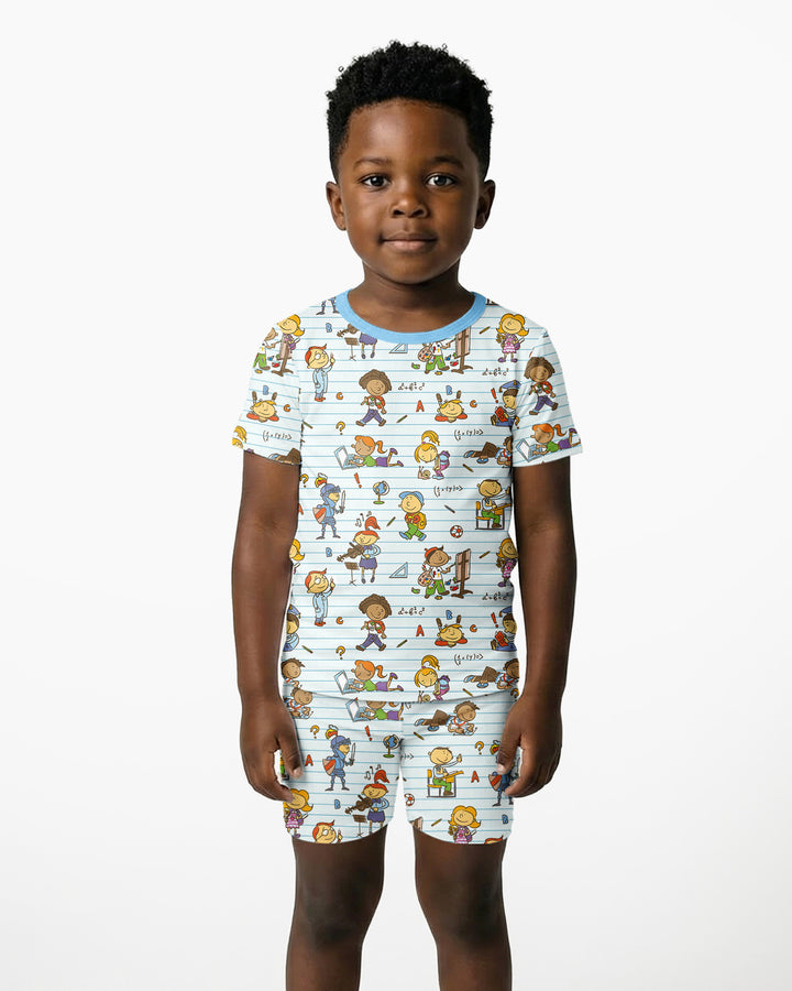 School Days Adventure Bamboo Two Piece Short Sleeve Shorts Pajama Set