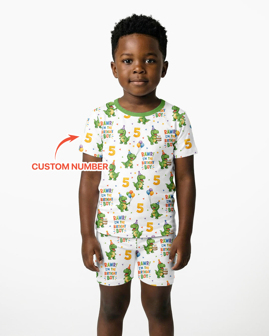 Personalized Dinosaur Birthday Boy Bamboo Two Piece Short Sleeve Shorts Pajama Set