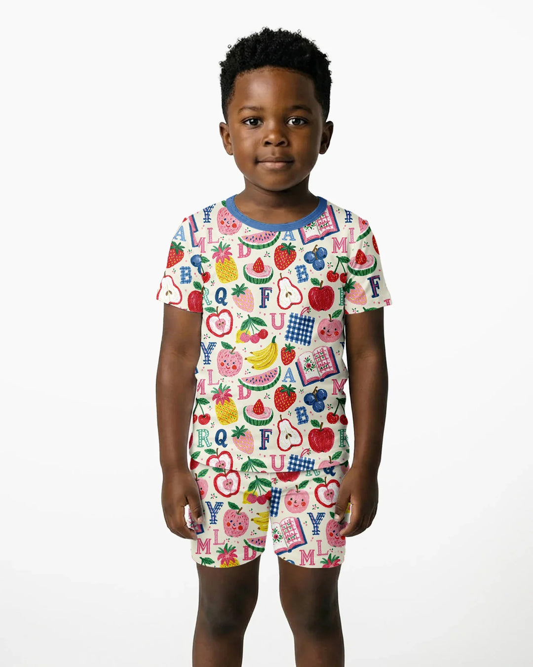 Back To School Fruit Alphabet Bamboo Two Piece Short Sleeve Shorts Pajama Set