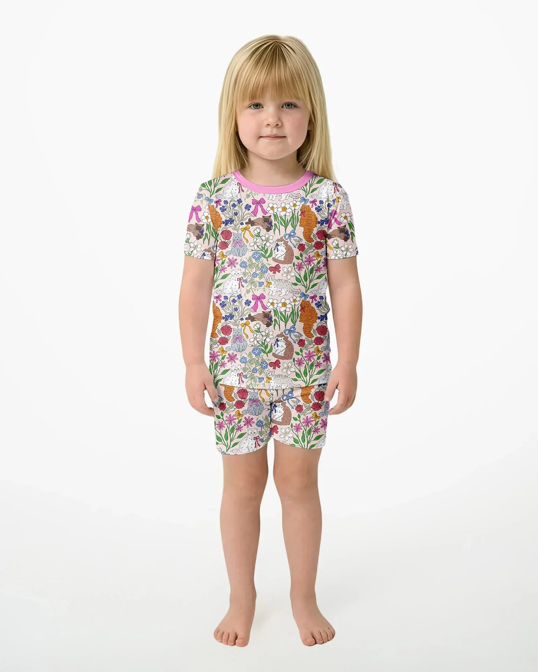 The Garden Cattery Mommy & Me Matching Bamboo Two Piece Short Sleeve Shorts Pajama Set