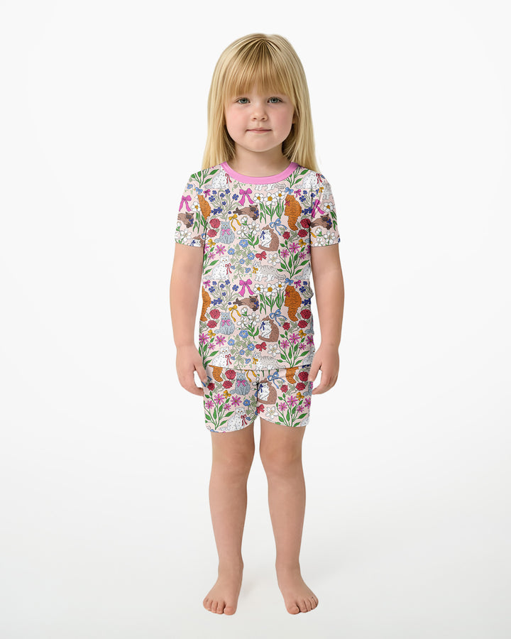 The Garden Cattery Mommy & Me Matching Bamboo Two Piece Short Sleeve Shorts Pajama Set