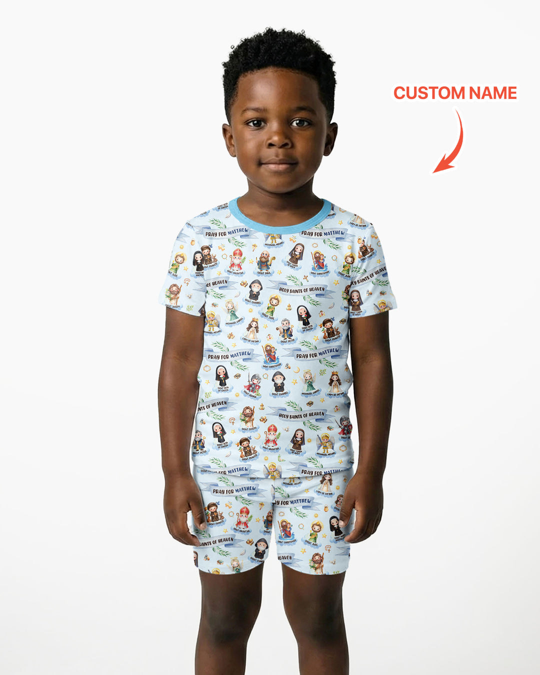 Holy Saints of Heaven Custom Name Bamboo Two Piece Short Sleeve Shorts Pajama Set
